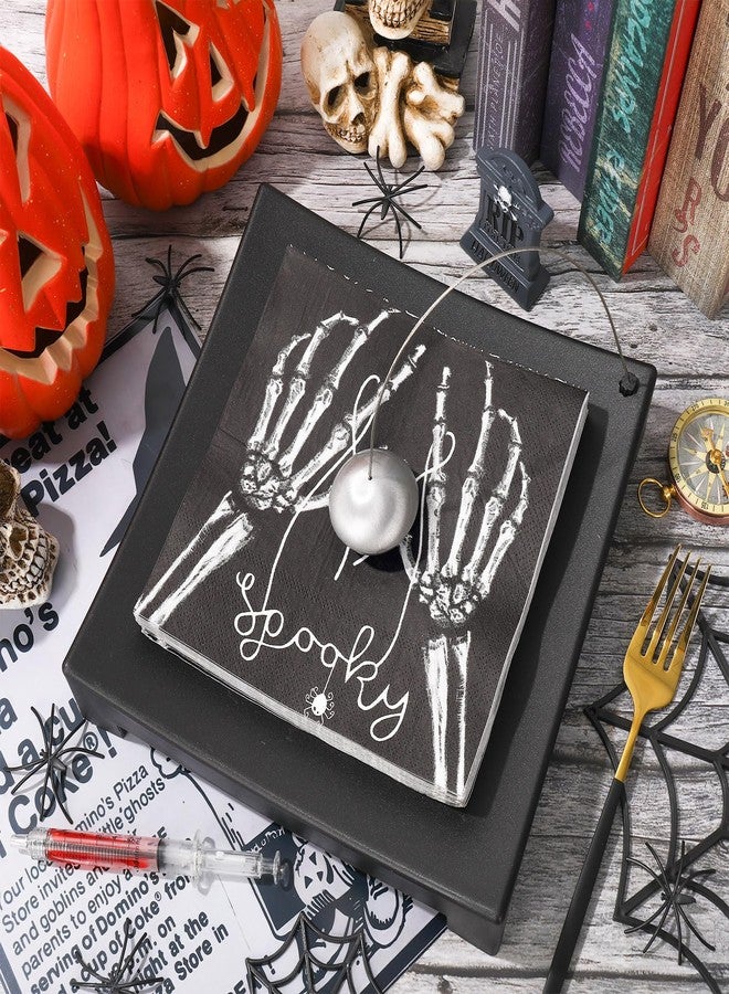 JarThenaAMCS 50 Pcs Halloween Paper Napkins Hand Bone Spider Web Disposable Dinner Luncheon Napkins Cobweb Skeleton Double Printed Spooky Cocktail Napkin for Bathroom Home Party Table Decor,6.5 Inch - Image 4